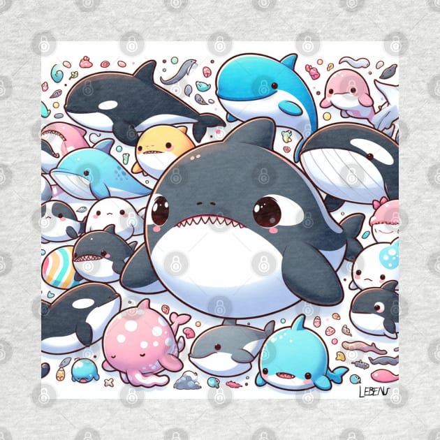 just amazing whales and sharks ecopop kawaii art by jorge_lebeau